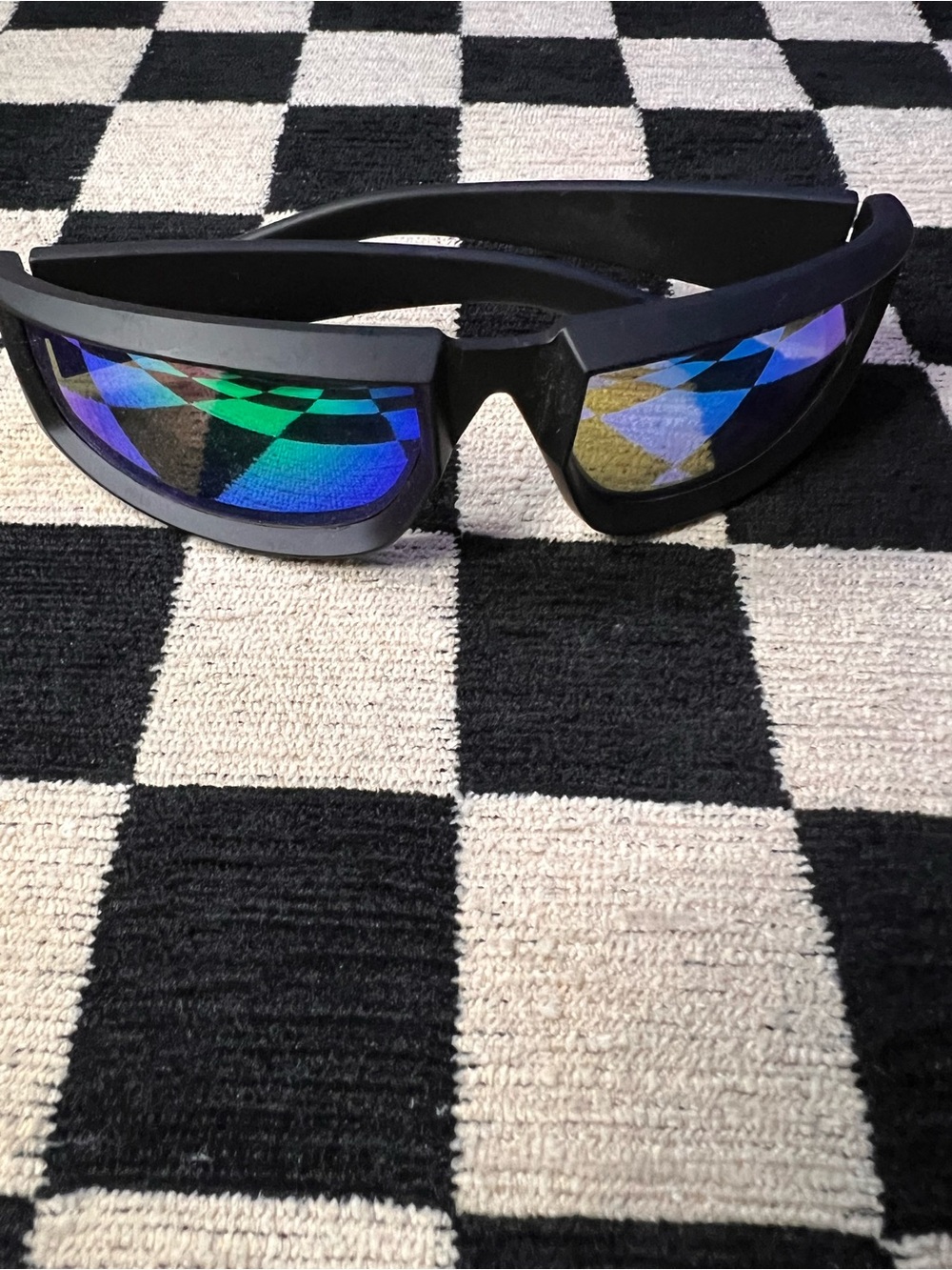 Black Futuristic Wraparound Sunglasses | Iridescent Mirrored Lenses | Y2K